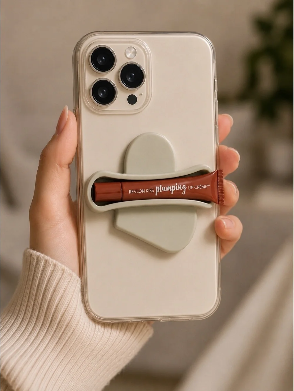 Revlon Kiss Plumping Lip Crème 510 Nude Honey w/ Heart Phone Lip Holder New